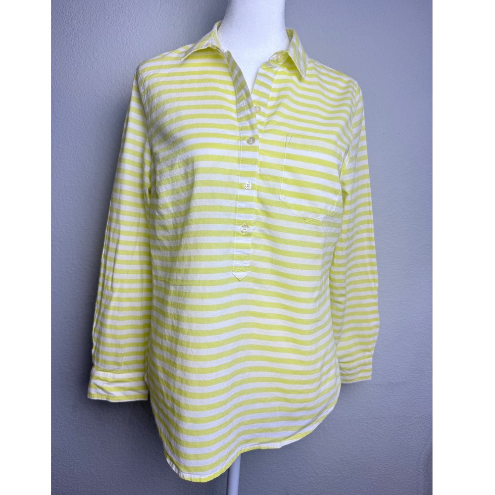 Old Navy Womens Yellow White Striped Popover Shirt Medium Petite Cotton Blouse
